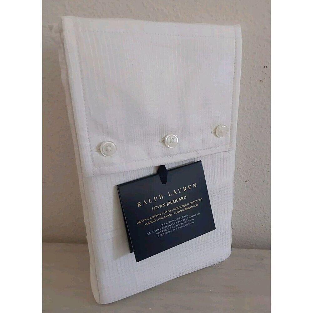 Ralph Lauren LOVAN JACQUARD 100% Organic Cotton Two King Pillowcases PARCHMENT